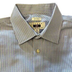Joseph Abboud Men’s 16.5 32/33 Blue White Check Dress Shirt Cotton Long Sleeve